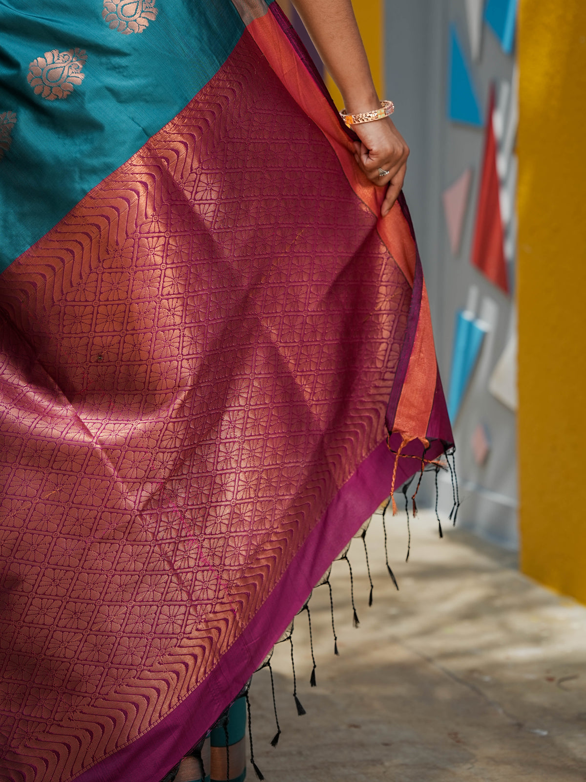 Teal Blue & Pink Soft Silk Saree