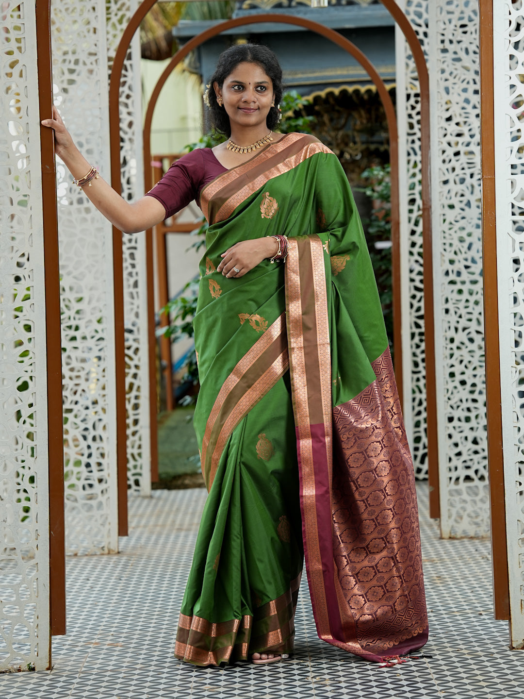 Green & Maroon Soft Silk Saree