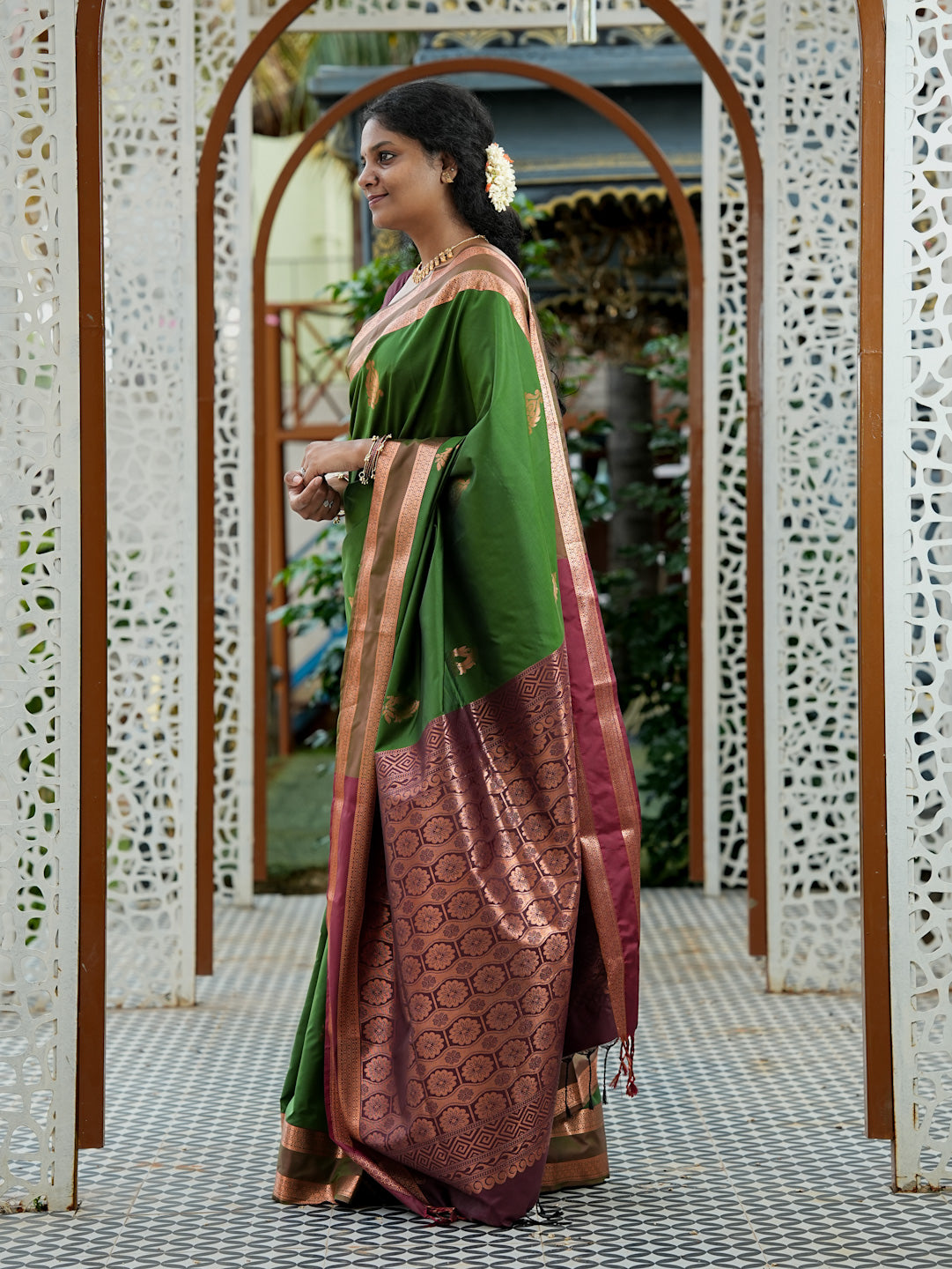 Green & Maroon Soft Silk Saree