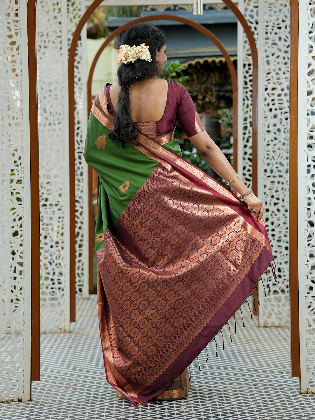 Green & Maroon Soft Silk Saree