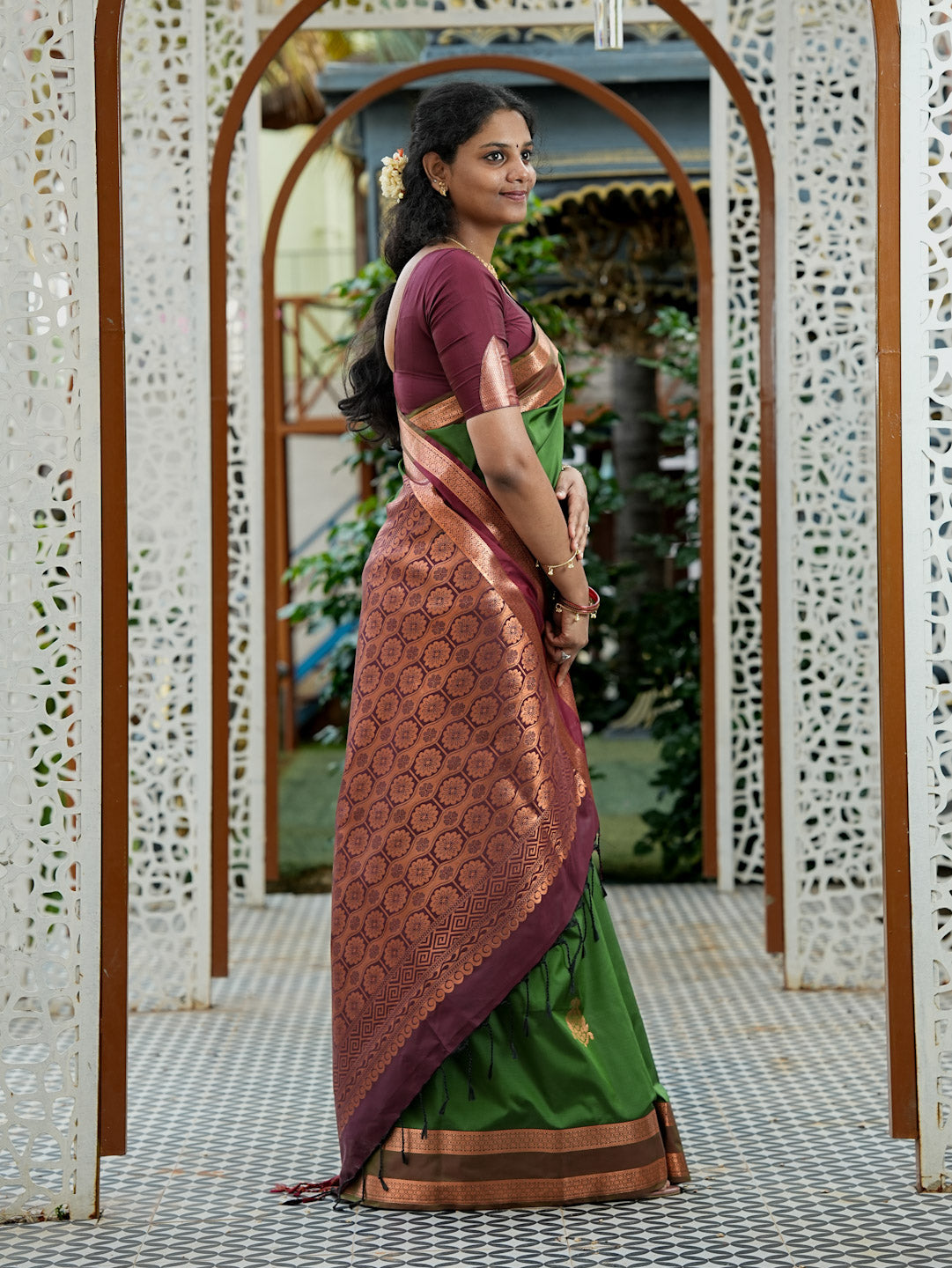 Green & Maroon Soft Silk Saree