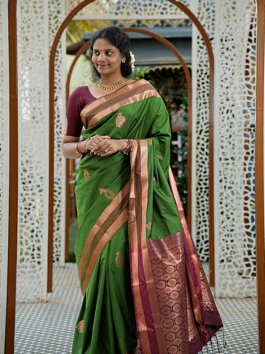 Green & Maroon Soft Silk Saree