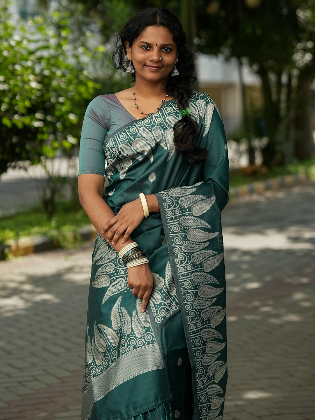 Deep Teal Green Spun Cotton Saree