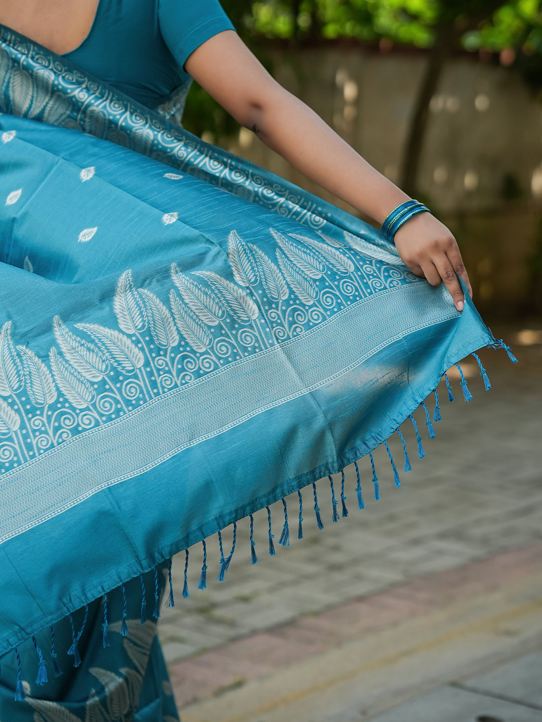Teal Blue Spun Cotton Saree