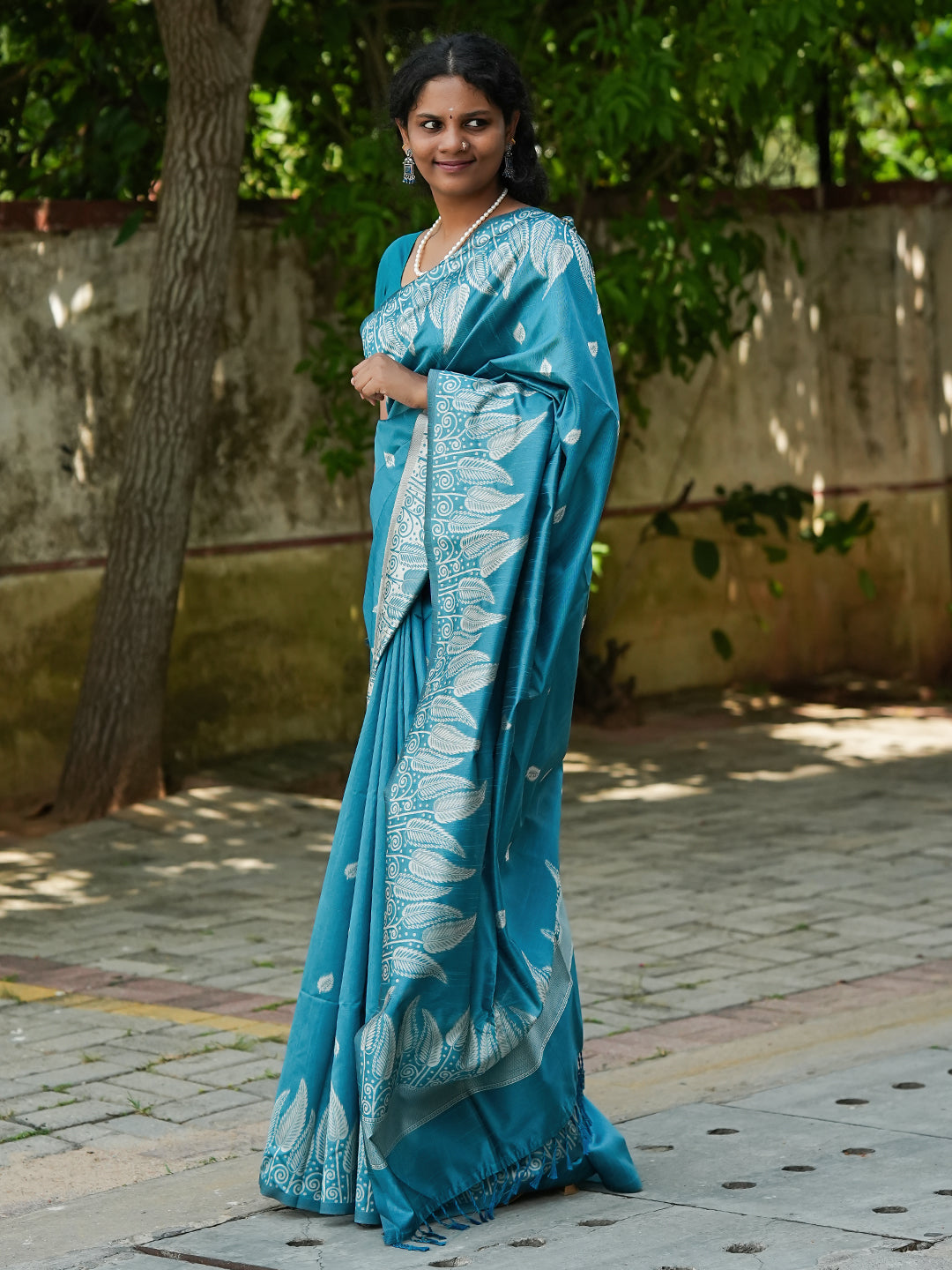 Teal Blue Spun Cotton Saree