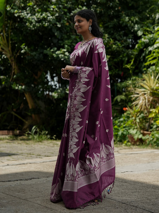 Wine Purple Spun Cotton Saree