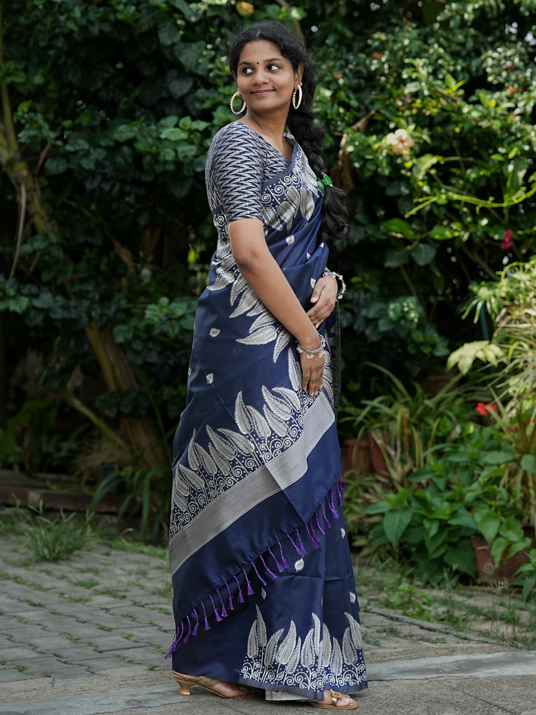 Navy Blue Spun Cotton Saree
