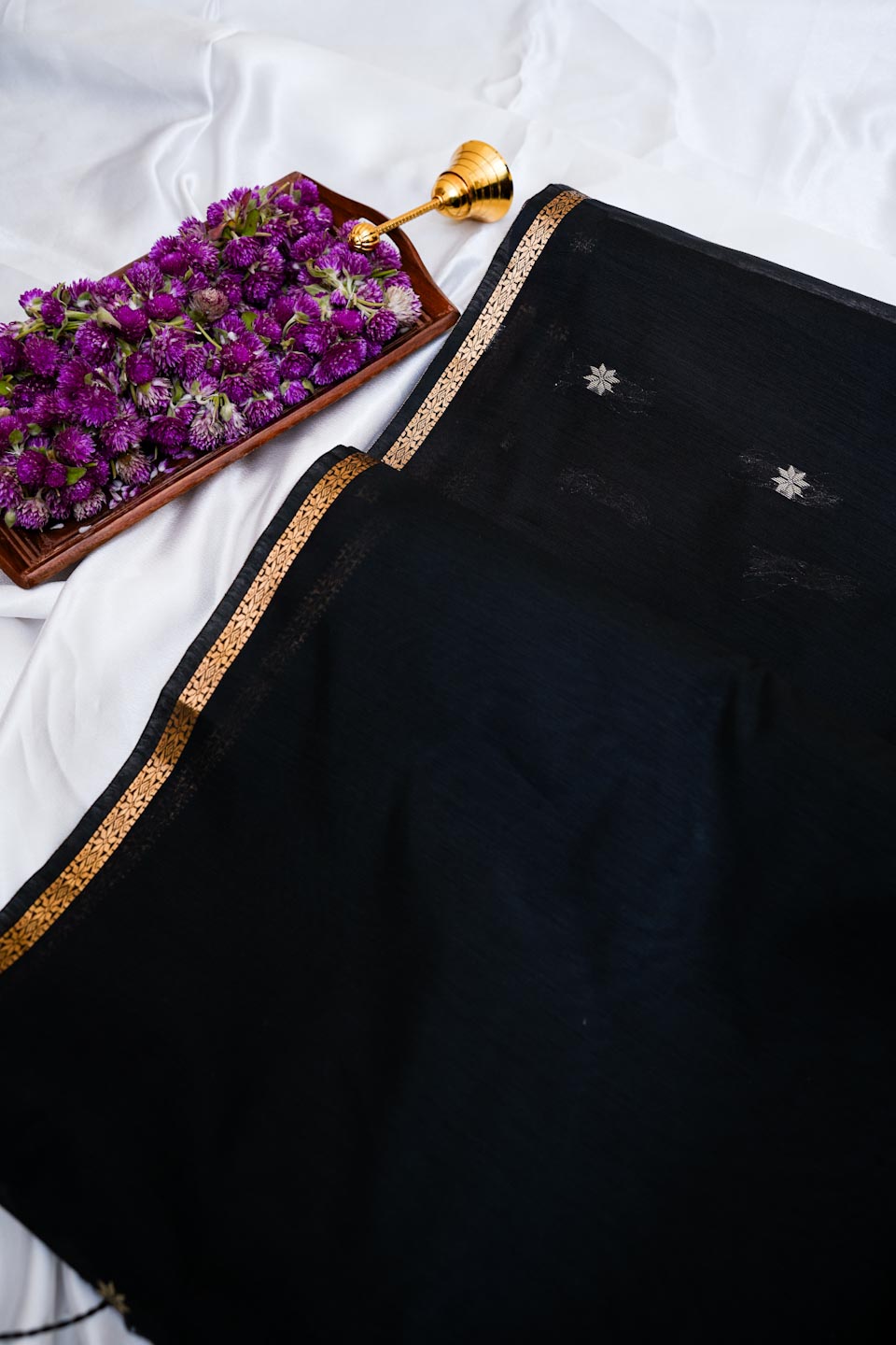 Dark purple/Plum & Black- Maheshwari Cotton Saree
