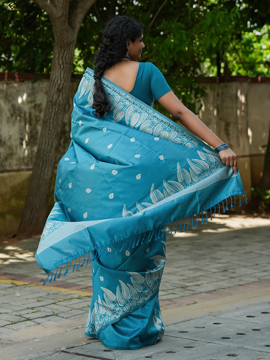 Teal Blue Spun Cotton Saree