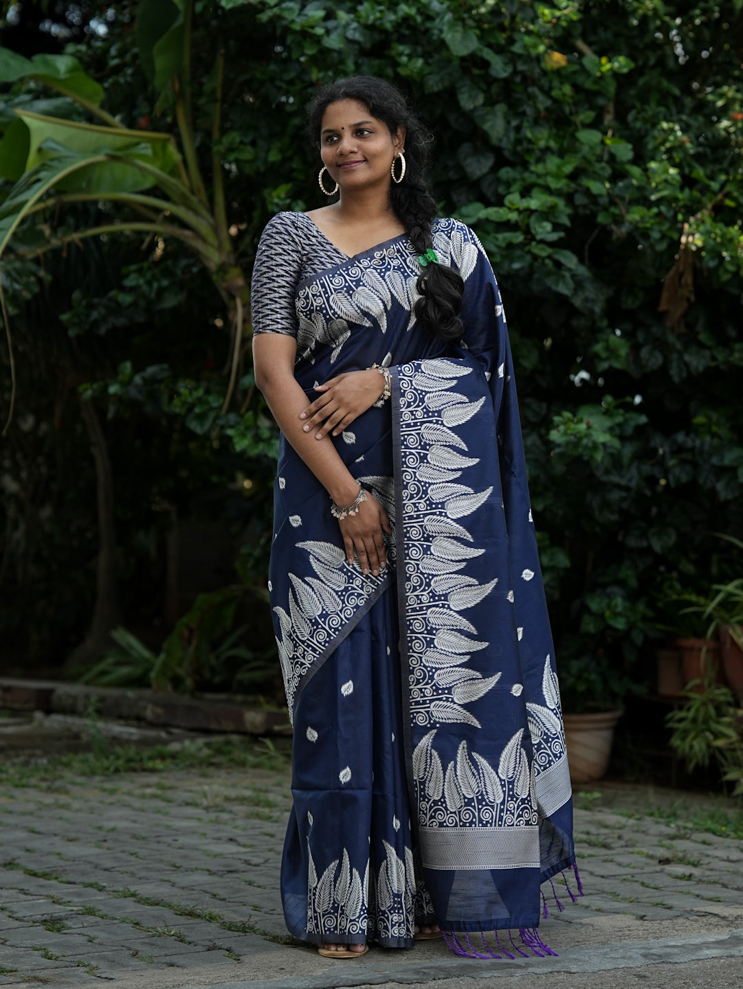 Navy Blue Spun Cotton Saree