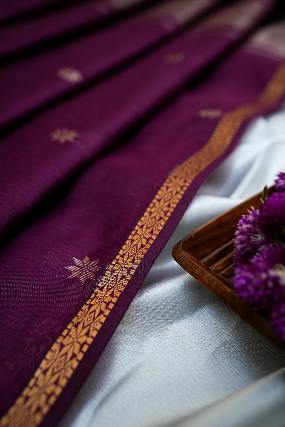 Dark purple/Plum & Black- Maheshwari Cotton Saree