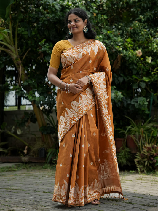 Mustard Yellow Spun Cotton Saree