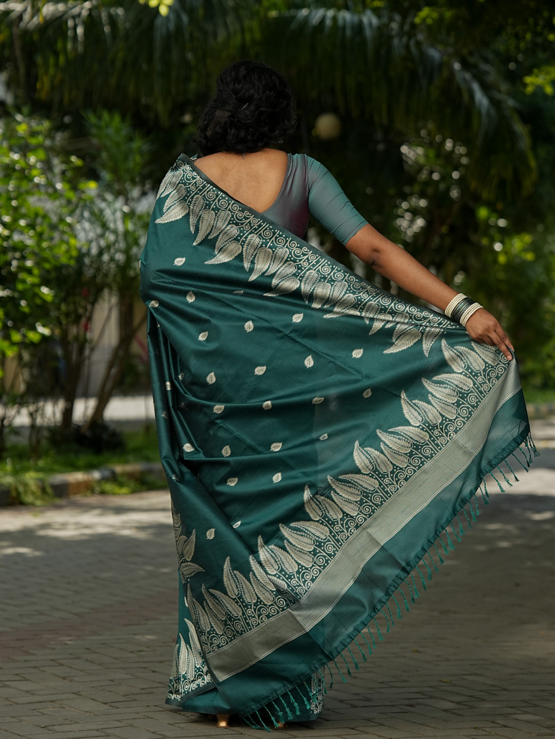 Deep Teal Green Spun Cotton Saree