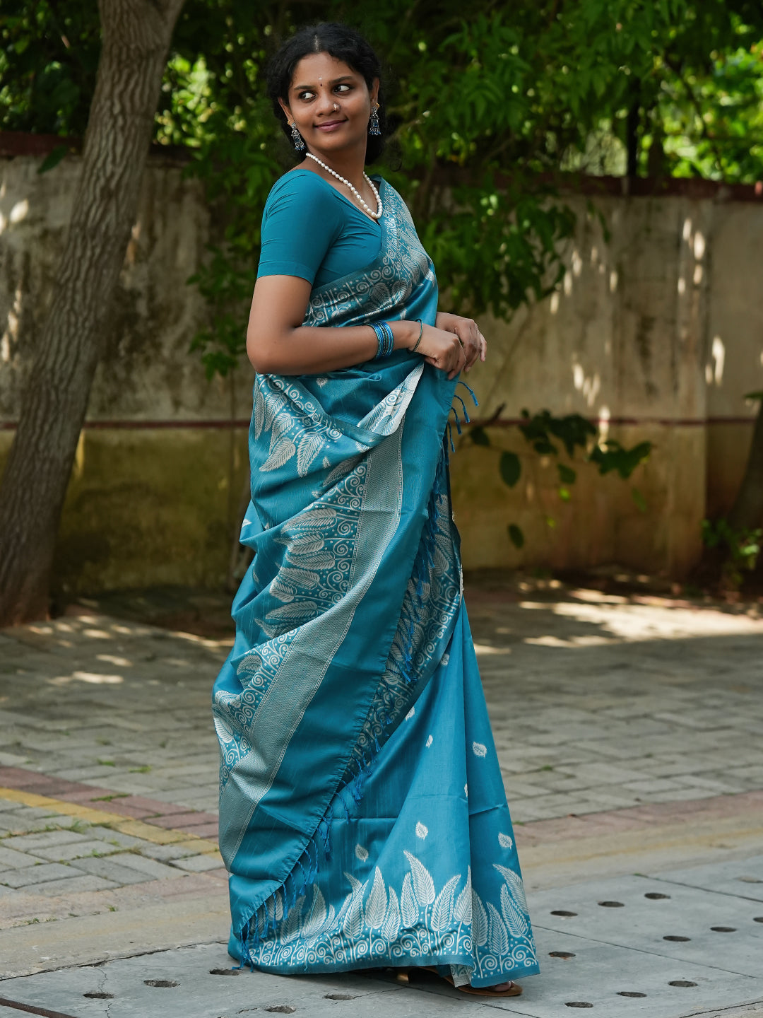 Teal Blue Spun Cotton Saree