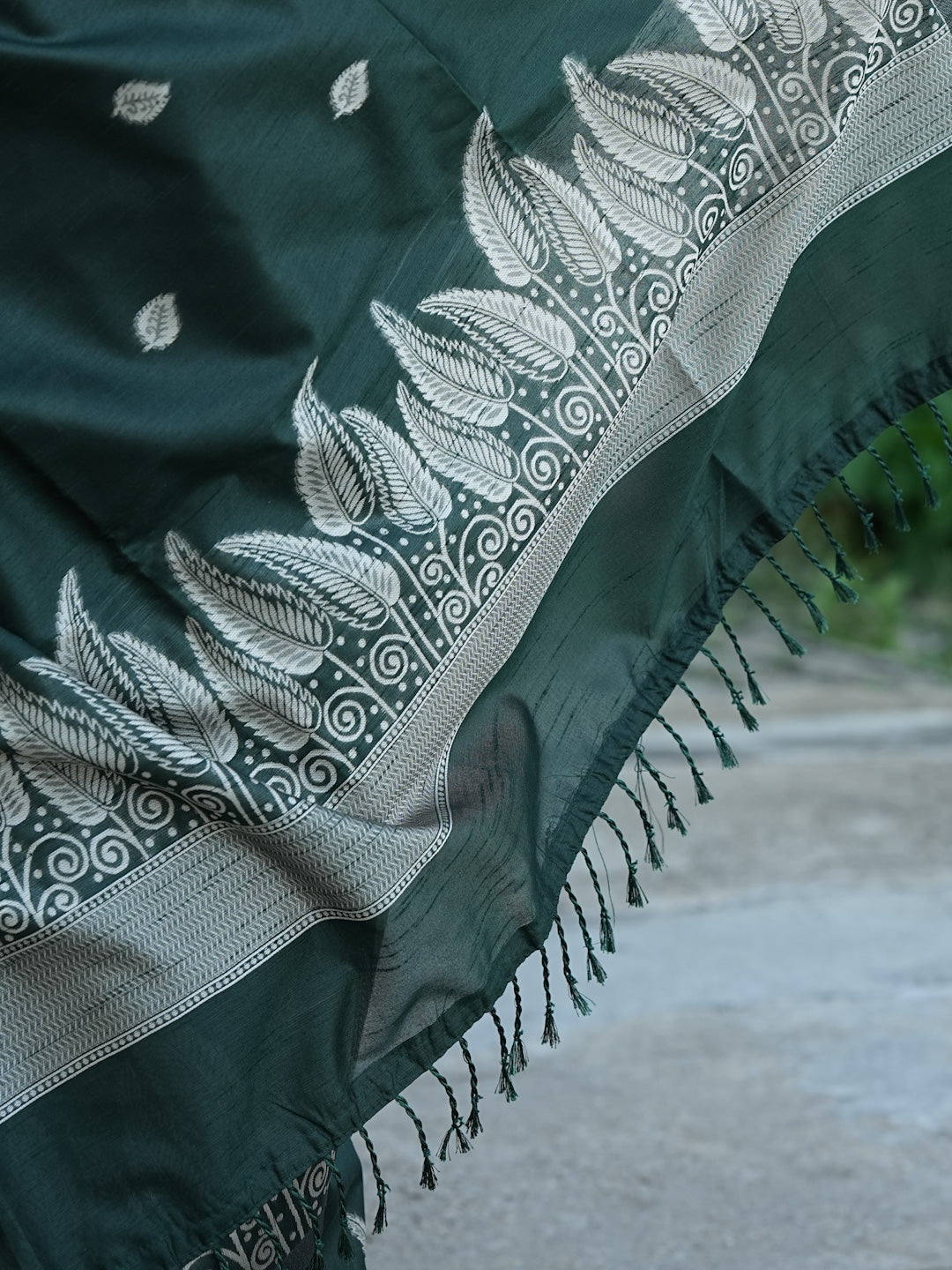 Bottle Green Spun Cotton Saree