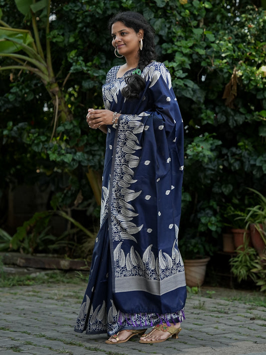 Navy Blue Spun Cotton Saree