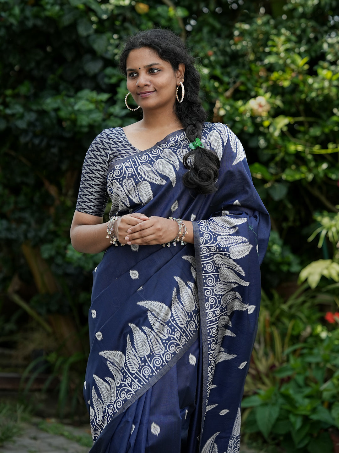 Navy Blue Spun Cotton Saree