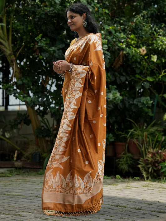 Mustard Yellow Spun Cotton Saree