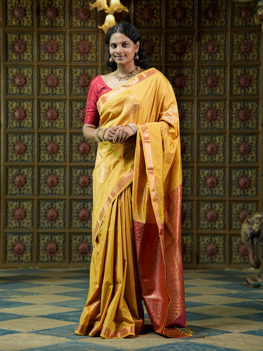Golden Mustard & Copper Pink Soft Silk Saree