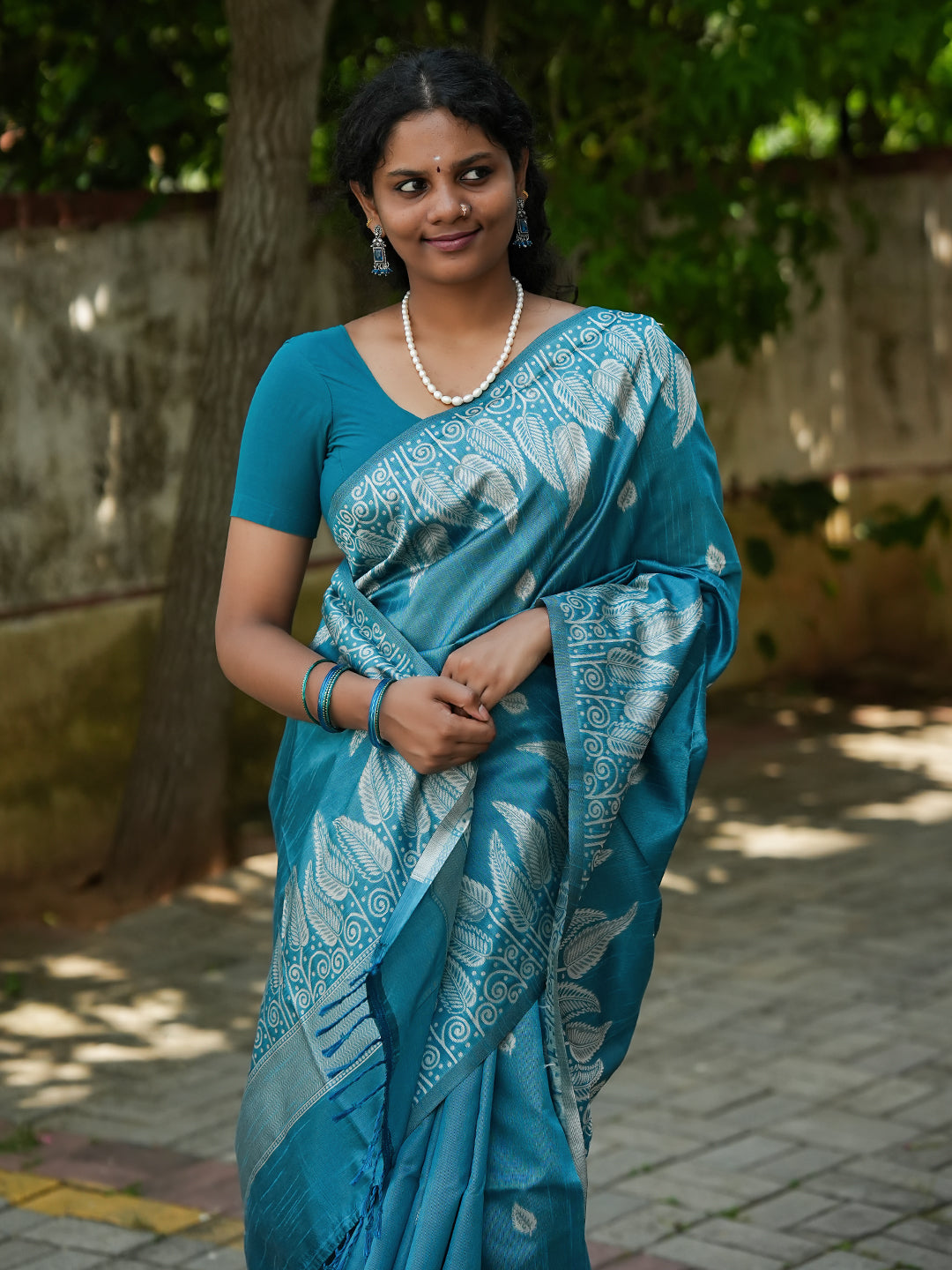 Teal Blue Spun Cotton Saree